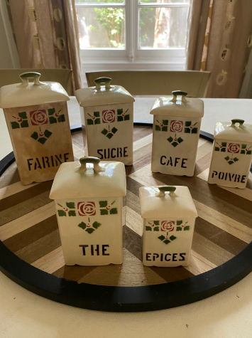 Série de pots ancien vintage complet vert rouge