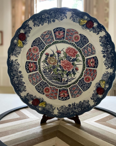 Plat de présentation fleurs vintage