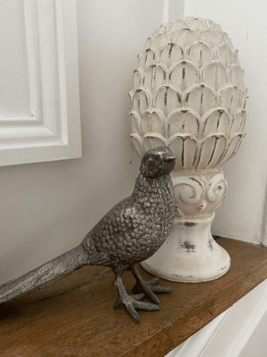 paon métal argenté décoration poétique de la Maison Colombe Brocante