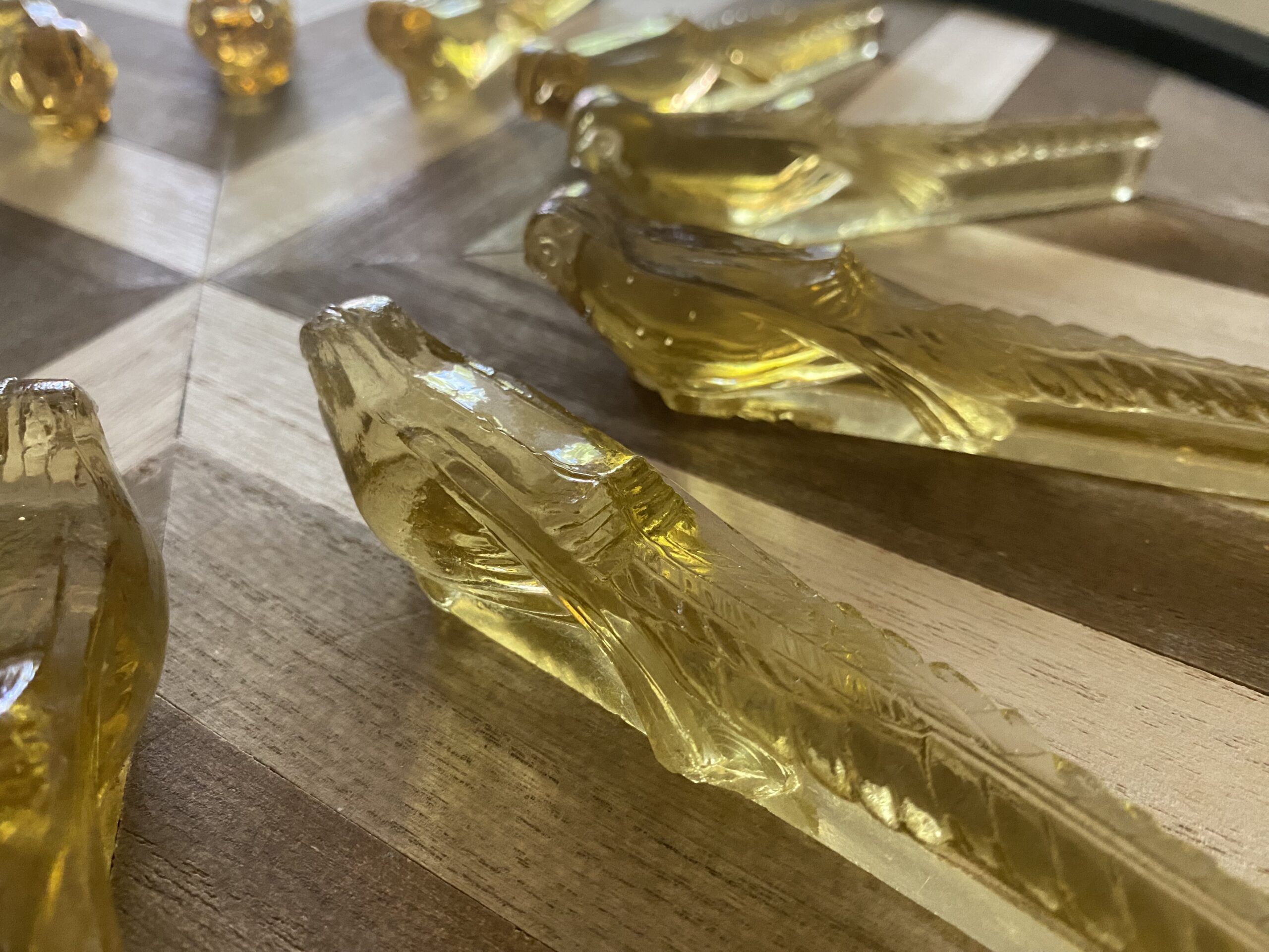 Porte couteaux oiseaux verre ocre