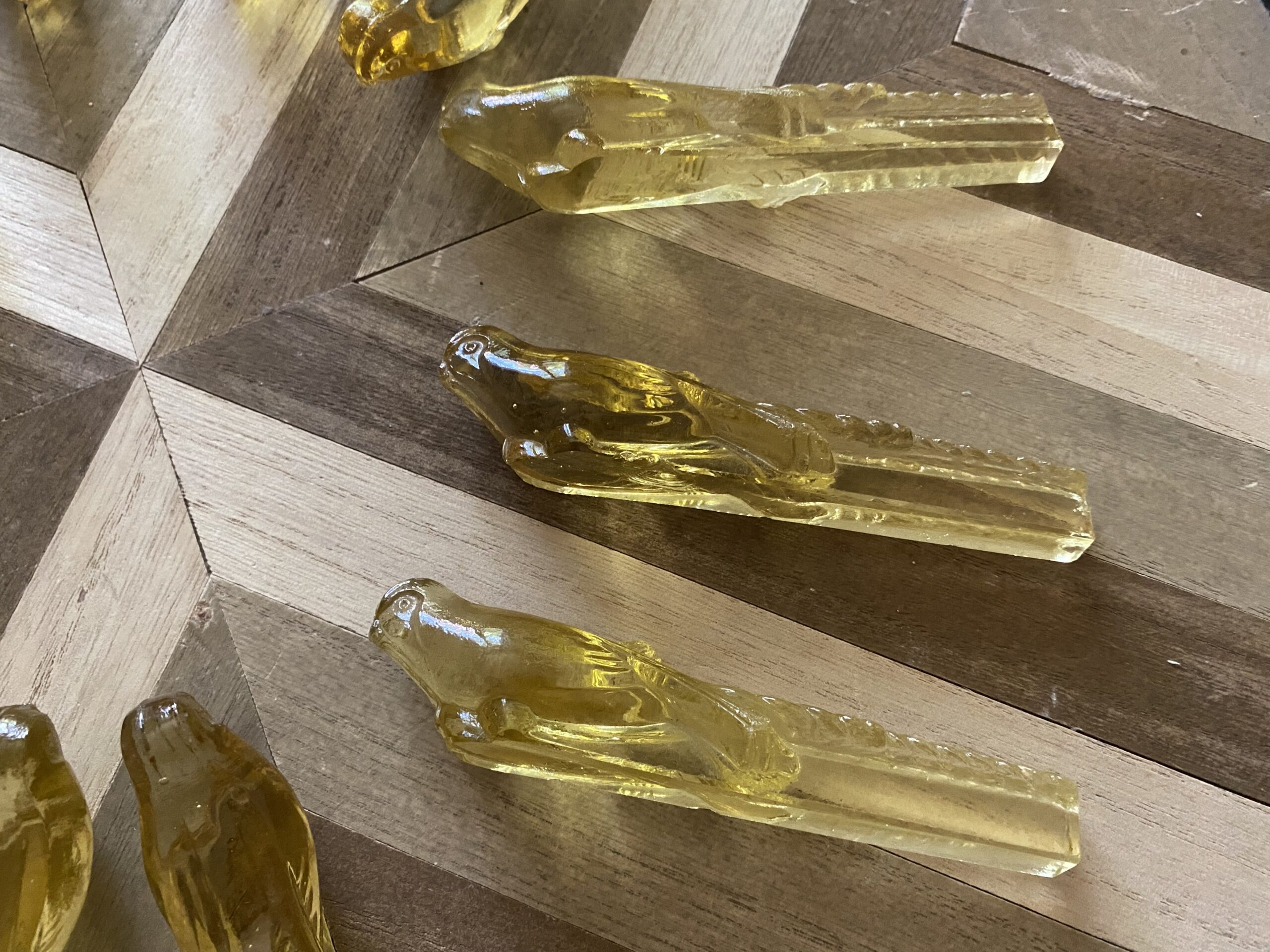 Porte couteaux oiseaux verre ocre