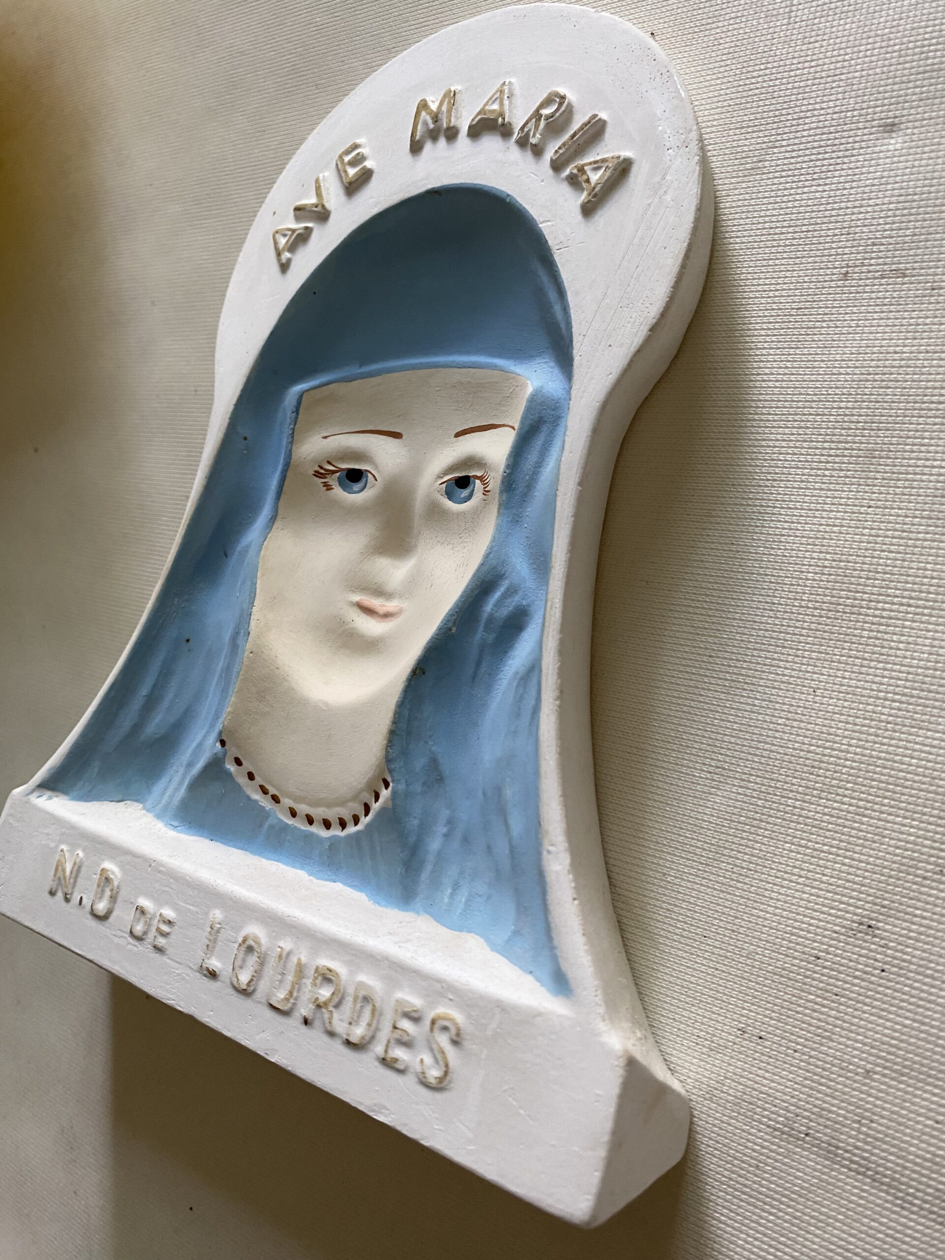 Buste Avé Maria plâtre vintage Notre Dame de Lourdes