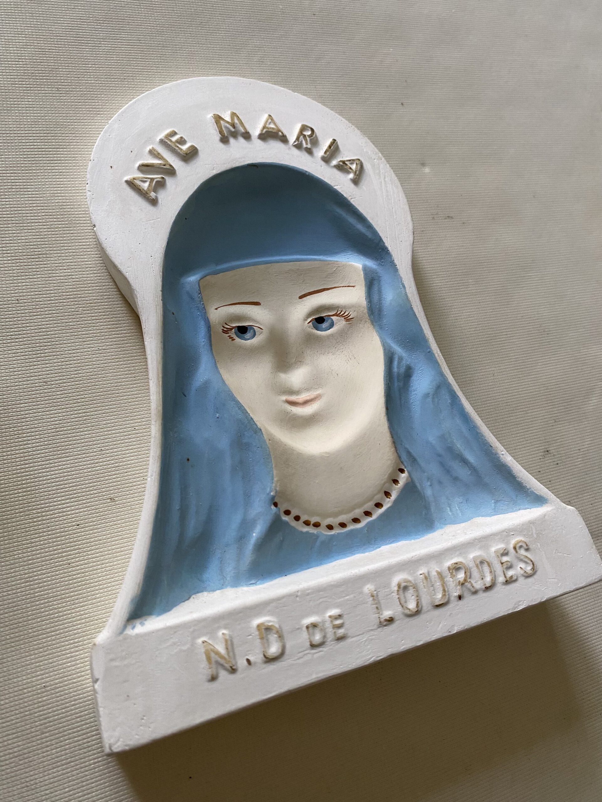 Buste Avé Maria plâtre vintage Notre Dame de Lourdes