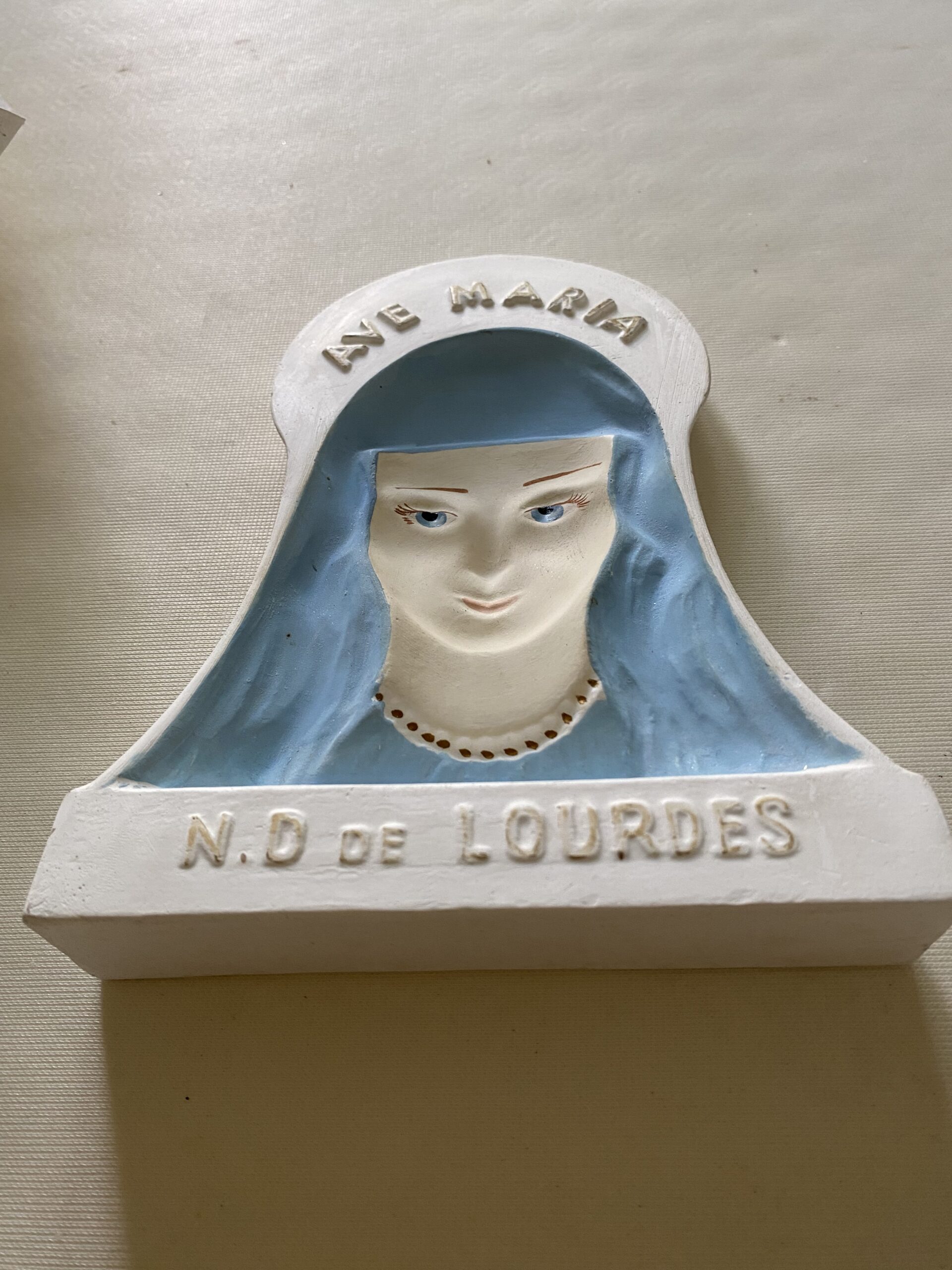 Buste Avé Maria plâtre vintage Notre Dame de Lourdes