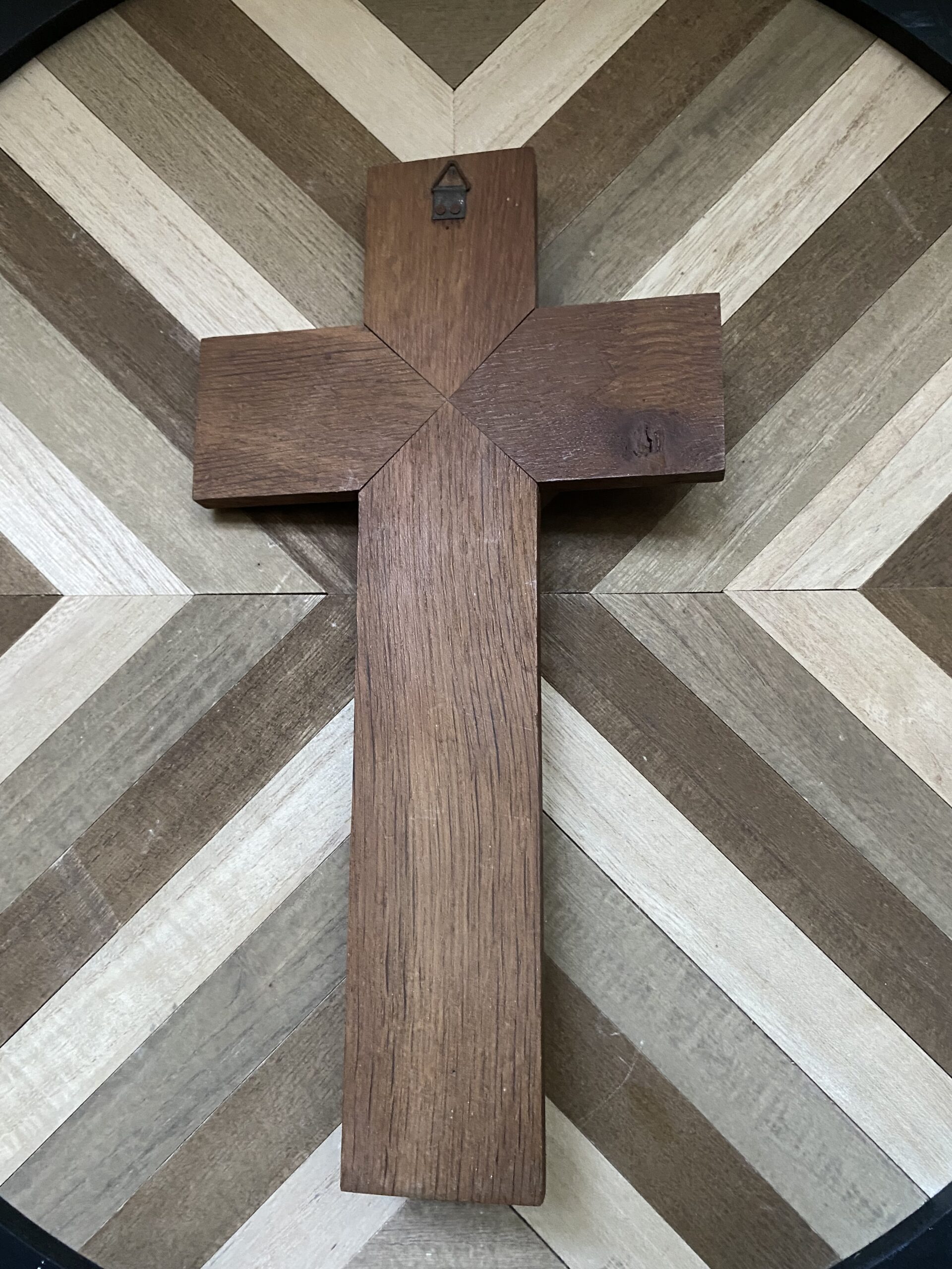 Croix de Jésus en bois et laiton, style ancien, objet religieux vintage