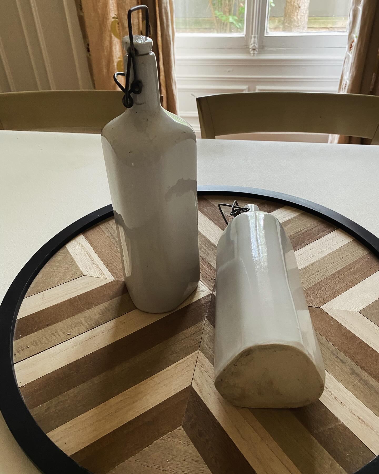 Bouteille grès vintage écru vernissée