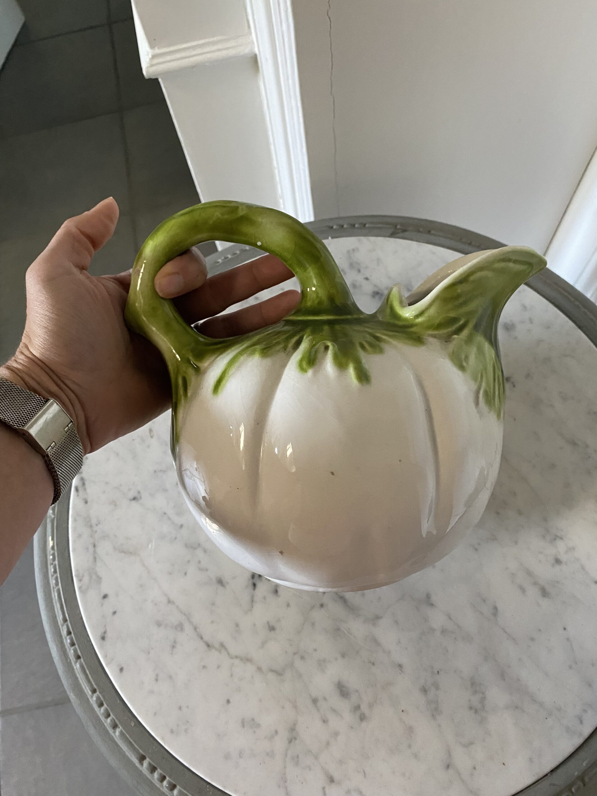 Pichet citrouille vert blanc vintage