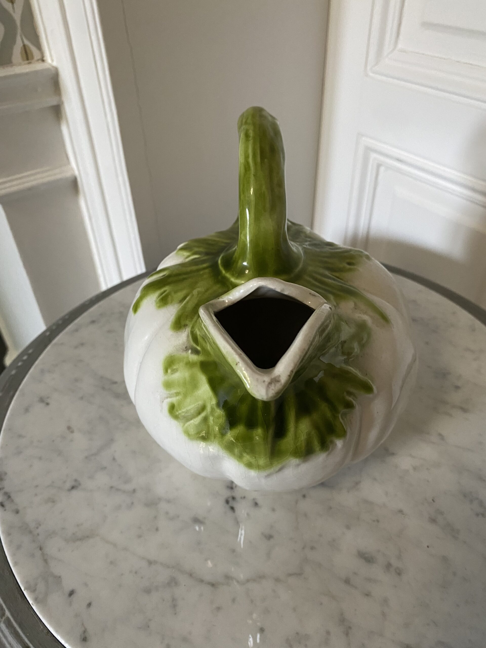 Pichet citrouille vert blanc vintage