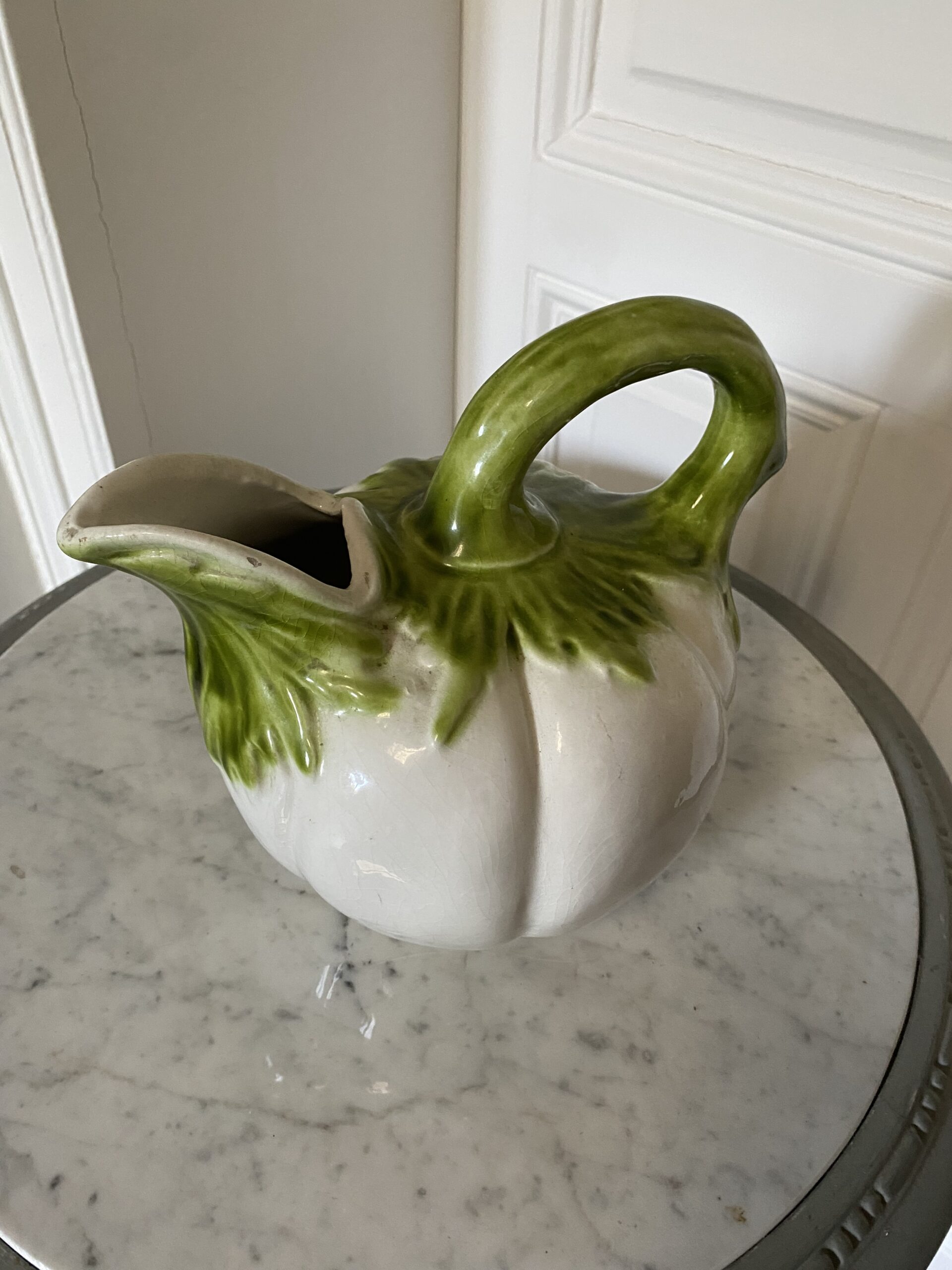 Pichet citrouille vert blanc vintage